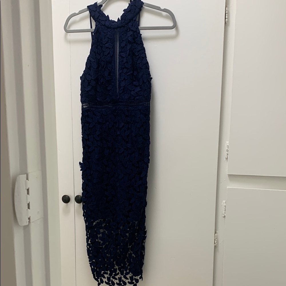 Elegant Navy Blue Lace Dress